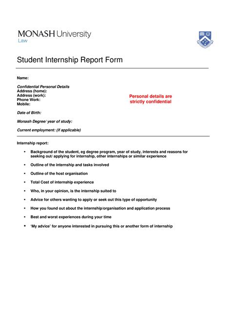 internship template for students